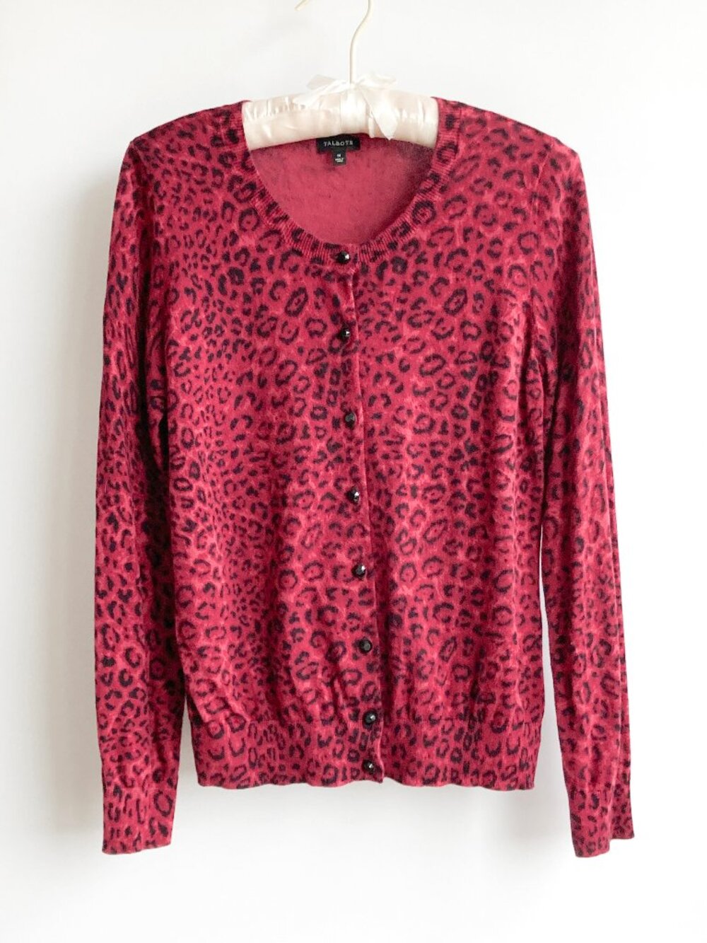Talbots Animal Print Cardigan with Faceted Buttons
